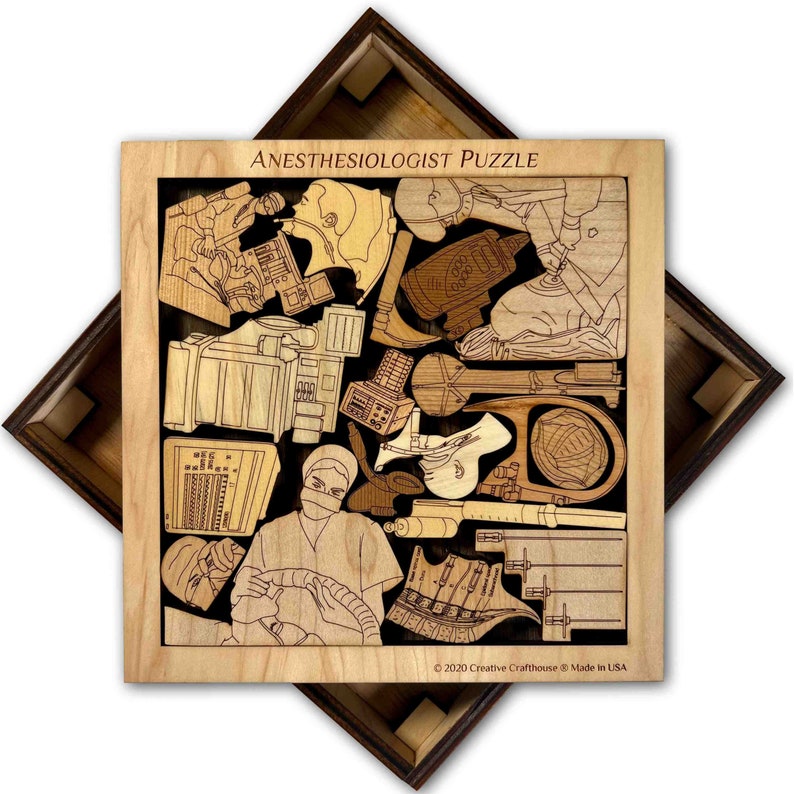 Anesthesiologist Wood Picture Frame Puzzle. Wood cover included. Made and designed by Creative Crafthouse in Hudson, Florida.