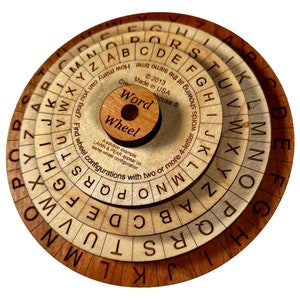 Word Wheel wooden brain teaser puzzle by Creative Crafthouse. Many different challenges to complete and also a great learning tool for all ages. Made in the USA.