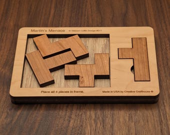Impossible Puzzle For Adults, Martins Menace Wooden Brain Teaser, 4 Piece Puzzle, Extremely Hard Puzzle, Difficult Puzzle, Birthday Gift