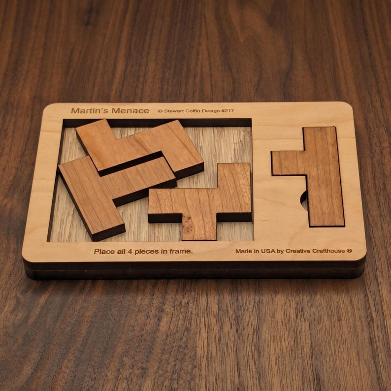 Martin's Menace Small wooden packing puzzle by Creative Crafthouse, a Stewart Coffin design brain teaser