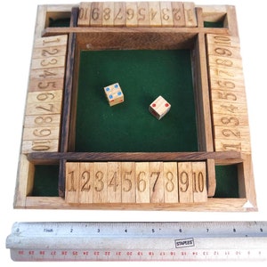 Shut the Box - 4 Rows  - Unusual Format Allows Interesting Variations on the Classic Game - Wooden Math Game