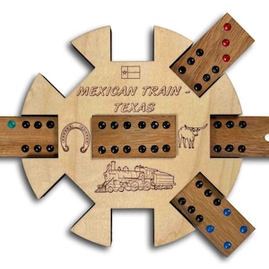 Mexican train hub set - Double 12 set of dominoes - Multiplayer strategy domino game - Classic wooden board game - Brain teaser game set