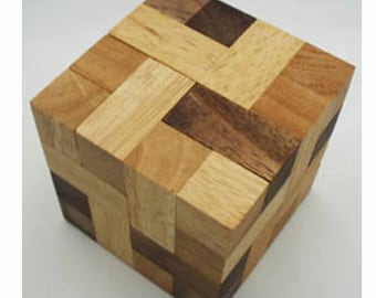 Stewart Coffin 3D Wooden Cube Puzzle ~ 7 Piece Brain Teaser ~ Handmade Sequential Assembly Puzzle ~ Challenging Spatial Logic Game