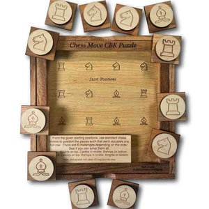 Chess Move CBK Wooden Brain Teaser Chess Puzzle. Complete the different challenges of varying difficulty using traditional chess moves. Made in the USA by Creative Crafthouse.