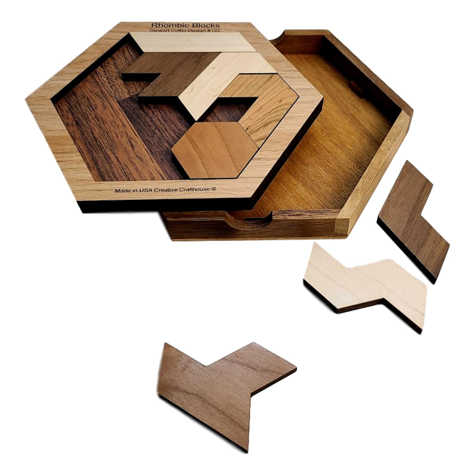 Головоломки Стюарта Коффина. Пазлы дизайн. Assembly Puzzle by Stewart Coffin. Hexagonal Board game plywood. Brain 122