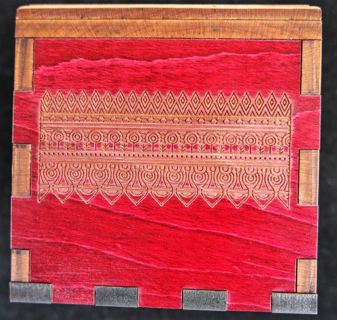 Secret Stash Puzzle Box Red Stained Maple Mandala Model Etsy