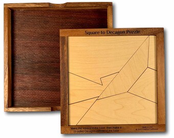 7 Piece Wooden Dissection Puzzle ~ Square to Dodecagon Shape Transformation Brain Teaser | ~ Cracked Glass Wooden Puzzle ~ Fathers Day Gift