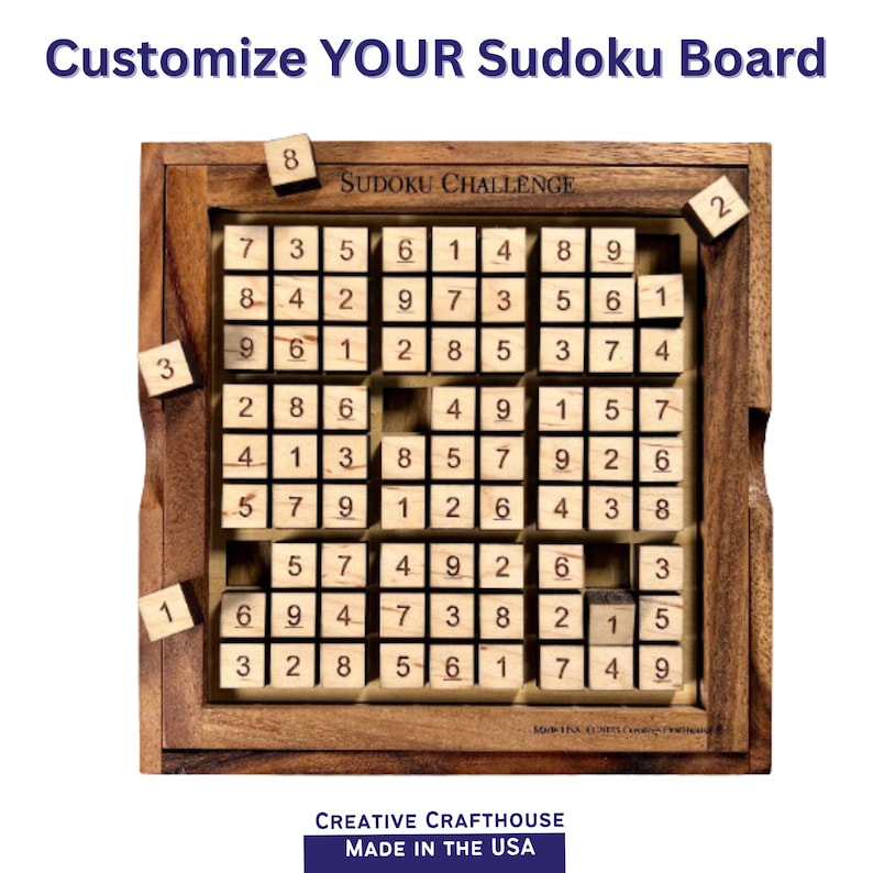 Our handmade Sudoku Board allows you to create your own custom Sudoku games. You will never have to worry about pen and paper again. This puzzle game makes a wonderful and unique gift for friends and family.