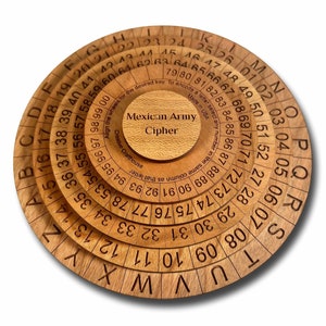 Wooden Cipher Wheel Enigma Machine - Mexican Army Cipher Disk/Decoder - Easy To Use - 5 Disks Wheel Puzzle