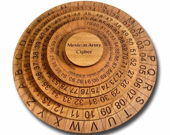 Wooden Cipher Wheel Enigma Machine - Mexican Army Cipher Disk/Decoder - Easy To Use - 5 Disks Wheel Puzzle