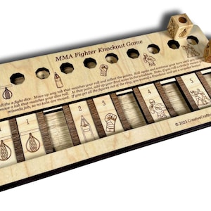 MMA Fighter Knockout Game - Wooden Dice Game - Family Game or Bar Game