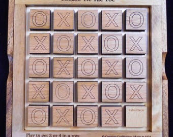 4 In A Row Wooden Game, Mosaic Tic Tac Toe - Family Strategy (5x5 Board) - 2 Players