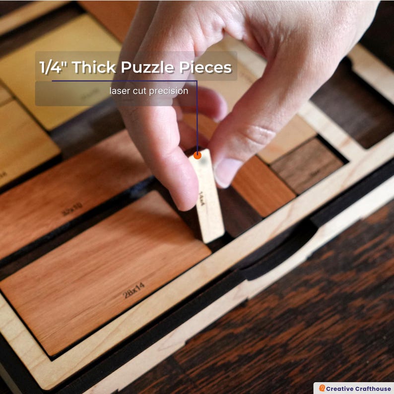 Impossible Wood Puzzle for Adults | 12 Piece Brain Teaser Handmade in Florida | Extremely Hard | The Calibron 12 Puzzle | Games For Adults image 8