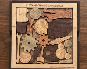 Gepersonaliseerd cadeau voor autoliefhebber, automechanicuspuzzel - Houten garagedecoratie, hersenkraker - Mechanicuscadeau voor papa - Autopuzzel