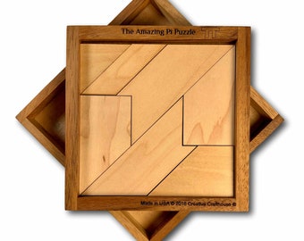 Pi Puzzle, Wooden Math Brain Teaser, 7-Piece Dissection Puzzle, Personalized Pi Day Gift for Math Teachers, Engraved Wood Puzzle
