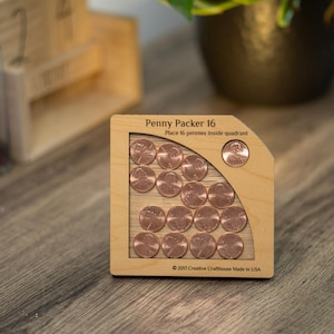 Handcrafted Penny Packer 16 Brain Teaser – Perfect Desk or Coffee Table Puzzle | Unique Gift for Puzzle Lovers