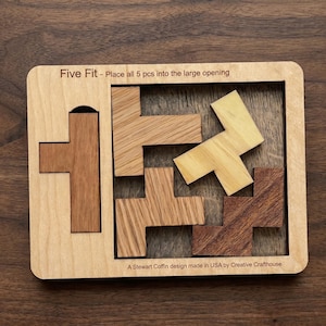 Five Fit wooden packing puzzle by Creative Crafthouse, made in USA