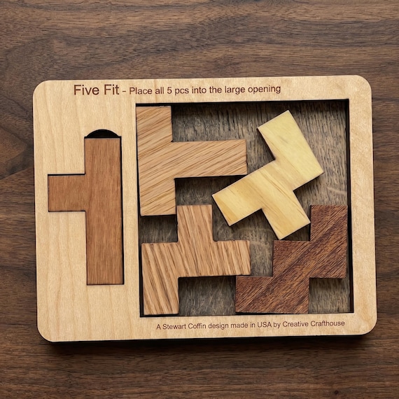 Wooden Puzzle For Adults, Logic Puzzle, Extremely Hard Puzzle, Five Fit Pieces Puzzle, Complex Puzzle, Brain Teaser, Difficult Puzzle
