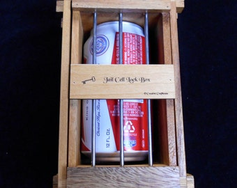 Secret Lock Box III - The Jail Cell Wood Puzzle Box holds Beer Can or anything that fits into the cage