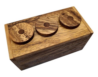 3 Wheel Combo Wood Puzzle Box, Escape Room Prop, Wood Puzzle Lock Box, Money Puzzle Box, Secret Box, Trinket Box, Jewelry Box, Stash Box