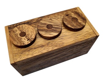 3 Wheel Combo Wood Puzzle Box - Escape Room Prop & Lock Box - Great for Hiding Money, Jewelry, and Keys