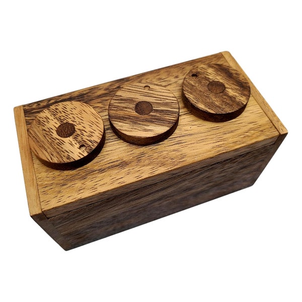 3 Wheel Combo Wood Puzzle Box - Escape Room Prop & Lock Box - Great for Hiding Money, Jewelry, and Keys
