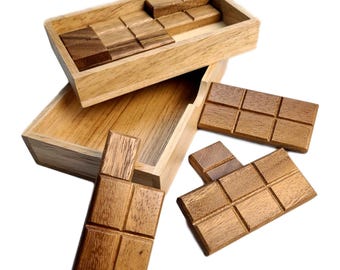 Houten puzzeldoos bonbons | Brainteaser stapelbare stukjes