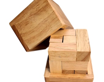 Soma Cube Puzzle ~ Hardwood Brain Teaser ~ 7 Pieces Logic Puzzle Made from Wood ~ 240 Cube Solutions, Educational & Challenging Game