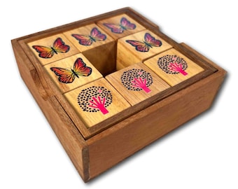 Butterfly & Tree Cube Puzzle ~ Challenging Brain Teaser ~ 36 Move Combination Wooden Puzzle ~ Roll Over Wooden Puzzle ~ Family Game Night