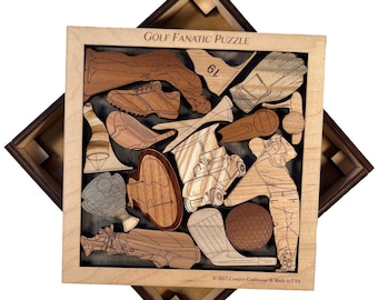 Golf Fanatic Puzzle - Personalizable Gift for Your Favorite Golf Lover - 16 Piece Wood Brain Teaser - Gift For Golfer - Engraved Puzzle