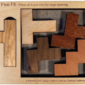 Wooden Puzzle For Adults, Logic Puzzle, Extremely Hard Puzzle, Five Fit Pieces Puzzle, Complex Puzzle, Brain Teaser, Difficult Puzzle