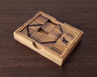 Vintage Goat Sliding Block Puzzle - Hardwood Brain Teaser with Laser Engraving - 1914 Classic Logic Puzzle - Challenging Wooden Game - Goats