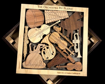 Orchestra Pit Wood Puzzle - Brain Teaser for Music Lovers - Artistic and Beautiful Gift for Musicians