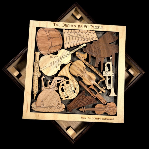 Orchestra Pit Wood Puzzle - Brain Teaser for Music Lovers - Artistic and Beautiful Gift for Musicians
