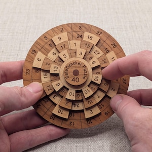 Wooden Puzzle, Safecracker 40 Math Puzzle For Adults, Brain Teaser Puzzle, Fathers Day Gift, Logic Puzzle,  Rotating Ring Wooden Puzzle