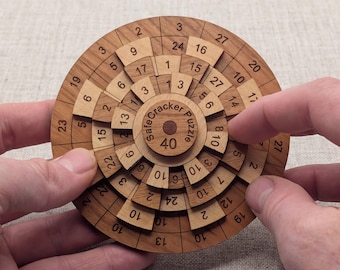 Wooden Puzzle, Safecracker 40 Math Puzzle For Adults, Brain Teaser Puzzle, Fathers Day Gift, Logic Puzzle,  Rotating Ring Wooden Puzzle