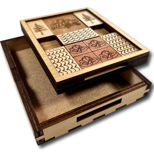 The Great Turtle Escape Wooden Sliding Brain Teaser Puzzle. Slide the pieces so that the turtle can escape through the front slot. A fun and difficult challenge! 9 other starting positions of varying difficulty. Made in the USA by Creative Crafthouse
