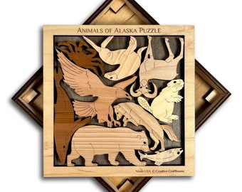 Rompecabezas de madera de animales de Alaska: artístico y desafiante, se puede personalizar.
