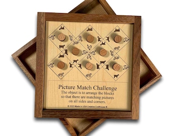 Animal Match Challenge Wooden Puzzle, Difficult 8 Piece Brain Teaser - Gift for Ages 13+