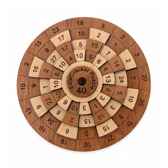 Wooden Puzzle, Safecracker 40 Math Puzzle For Adults, Brain Teaser Puzzle, Fathers Day Gift, Logic Puzzle,  Rotating Ring Wooden Puzzle