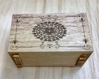 Secret Lock Box - Premium Model with Mandala Artwork - Wood Puzzle Box