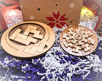 Wooden Puzzle Gift Set | 2 Brain Teaser Puzzles | Math Puzzle Game | Adult Math Toy | Cracked Egg Puzzle | Safecracker 40 | Adult Puzzles