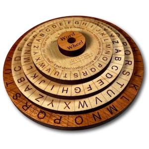 Word Wheel wooden brain teaser puzzle by Creative Crafthouse. Many different challenges to complete and also a great learning tool for all ages. Made in the USA.