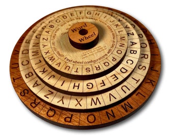 Word Wheel Puzzle - configure the wheels such that you have at least two 4-letter words showing at the same time.