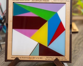 Stomachion Puzzle, Archimedes Puzzle, Wood Brain Teaser, Ostomachion Puzzle, Personalized Worlds Oldest Puzzle, Logic Puzzle For Adults