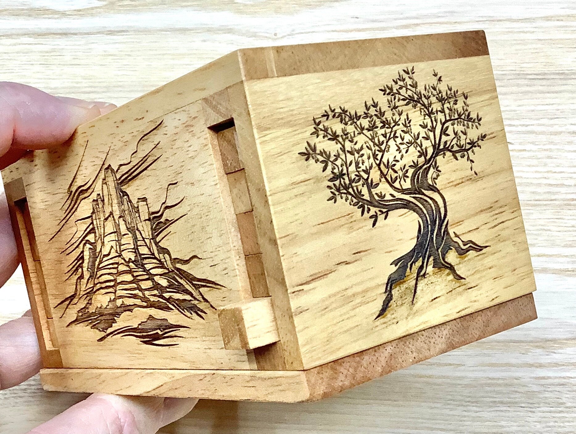 Premium Secret Lock Box I ~ Rubberwood Puzzle Box, Nature Scene ...