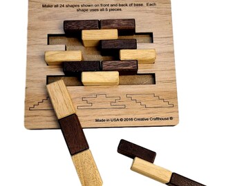 Handgefertigtes gemauertes Holzpuzzle, 5-teilige Denksportrolle, mehrere Rätsel zum Lösen, personalisieren mit Gravur