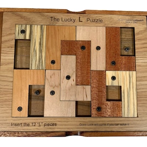 Lucky L Puzzle | Wooden Brain Teaser | Mind Game Puzzle | Coffee Table Puzzle | Game Night Gift | Keepsake Wooden Puzzle | Puzzle for Senior