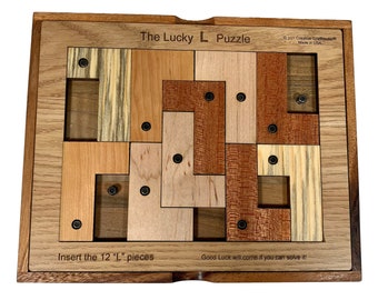 Lucky L Puzzle | Wooden Brain Teaser | Mind Game Puzzle | Coffee Table Puzzle | Game Night Gift | Keepsake Wooden Puzzle | Puzzle for Senior