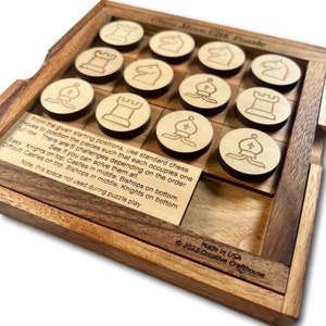 Chess Move CBK Wooden Brain Teaser Chess Puzzle. Complete the different challenges of varying difficulty using traditional chess moves. Made in the USA by Creative Crafthouse.